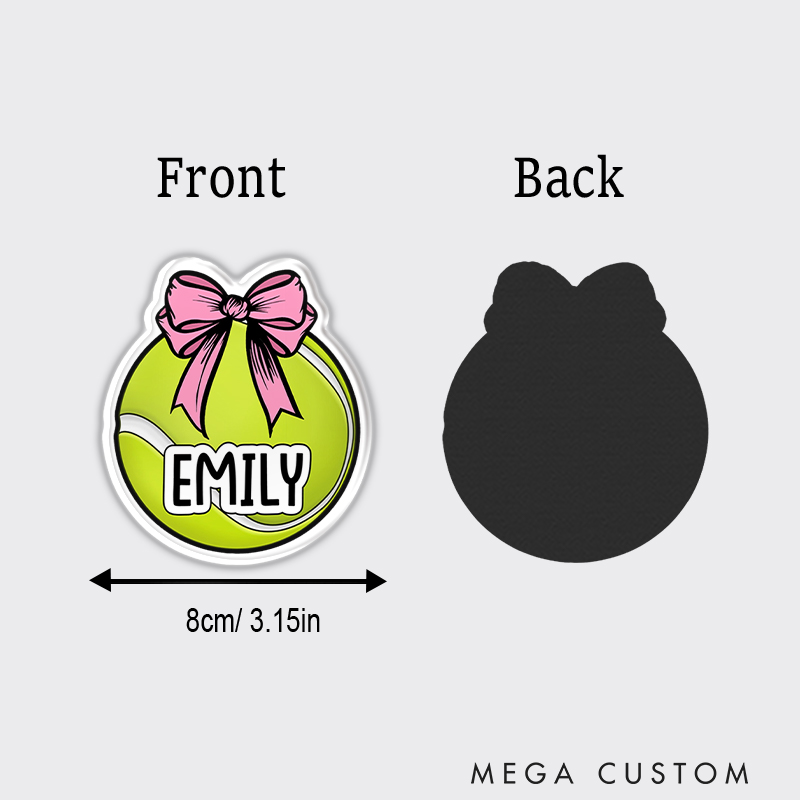 Personalized Tennis Ball Fridge Magnet Cute Pink Bow with Custom Name 