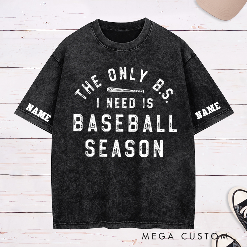 Personalized Funny Baseball Season Washed T-Shirt with Custom Text 