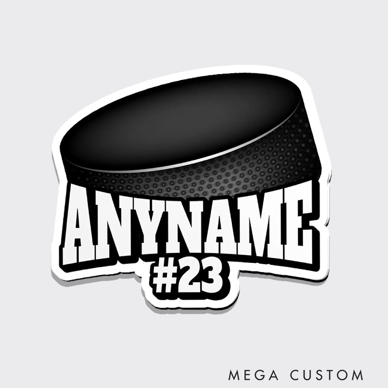 Personalized Ice Hockey Puck Fridge Magnet with Custom Name and Number