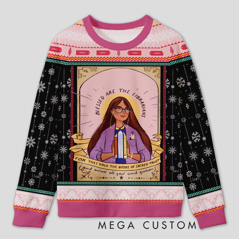Personalized Librarian Appreciation Ugly Sweater Office Holiday Party Gift for Book Lovers