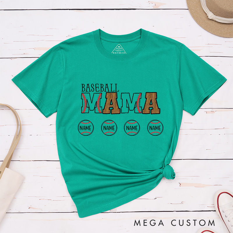 Personalized Baseball Mom T-Shirt With Kids Name