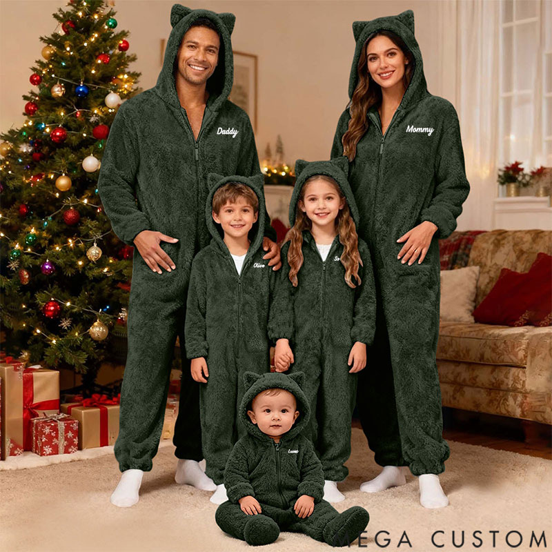 Personalized Fluffy Romper Family - Teddy Fleece Matching Christmas for Family, Onesie Pajamas Women, Men