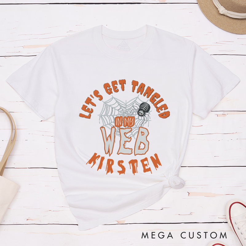 Personalized Let's Get Tangled In My Web and Rattle My Bone Couple Matching Halloween Shirt 