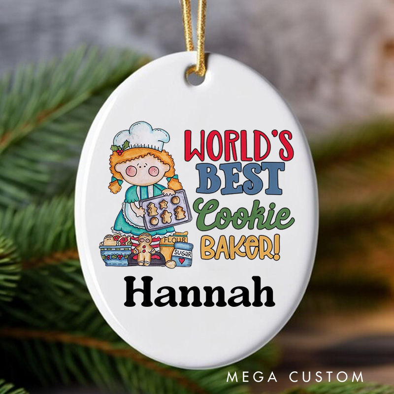Personalized World's Best Cookie Baker Christmas Ornament Girl's Baking Ornament with Name Xmas Tree Decor Baker 2025 Christmas Gift Baking Lover Gift