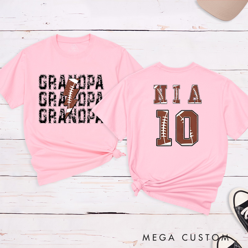Personalized American Football and Rugby Grandpa T-Shirts with Custom Name and Number
