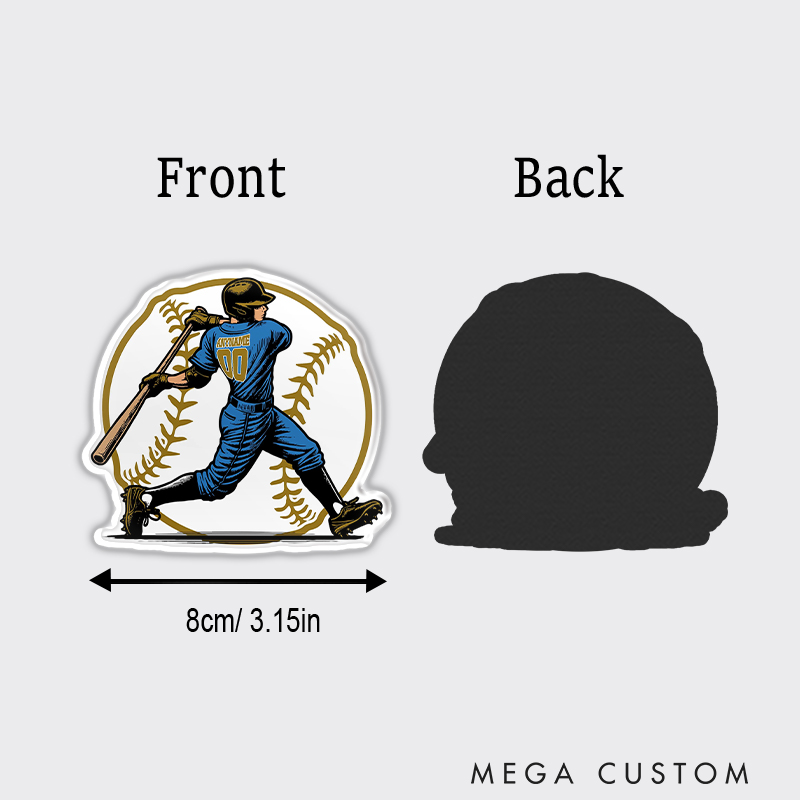 Personalized Baseball Fridge Magnet with Batter Graphic and Custom Name  