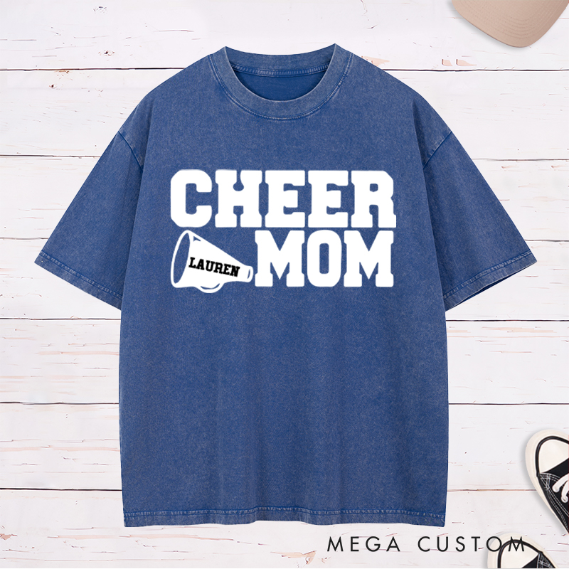 Personalized Cheer Mom Washed T-Shirt with Custom Name