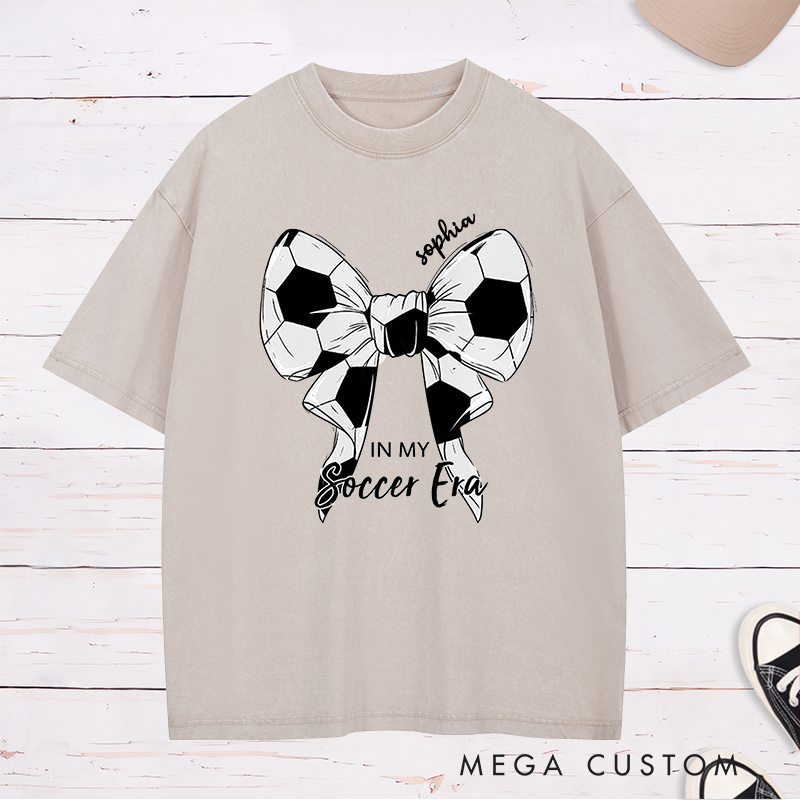 Personalized Soccer Bow Graphic Washed T-Shirt  with Custom Text Option  
