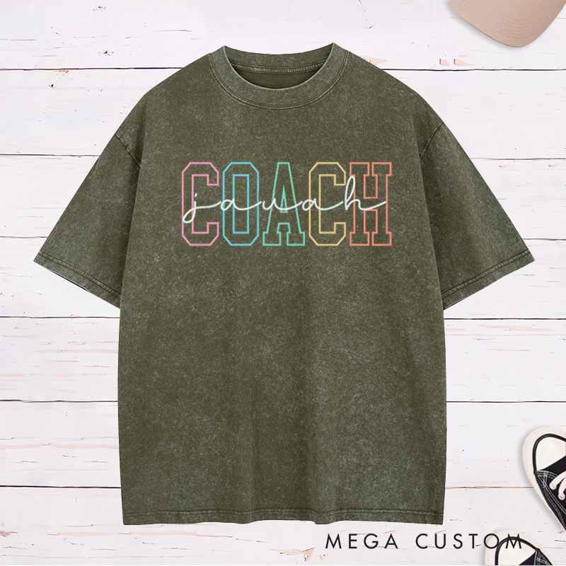 Personalized Coach Washed T-Shirt with Custom Name