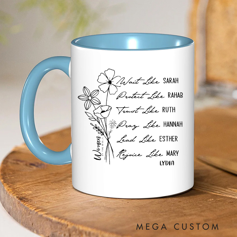 Personalized Women of the Bible Ceramic Inner Color Mug Bible Verse Mug with Name Gift of Faith Spiritual Birthday Gift for Women