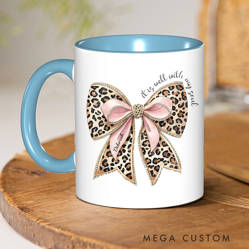 Personalized It Is Well with My Soul Bible Verse Inner Color Ceramic Mug with Name Birthday Christmas Gift for Christians Baptism and Birthday Gift