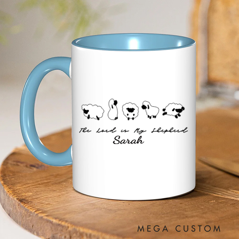 Personalized The Lord is My Shepherd Bible Verse Christian Inner Color Ceramic Mug with Name Religious Gift Birthday Gift for Christian