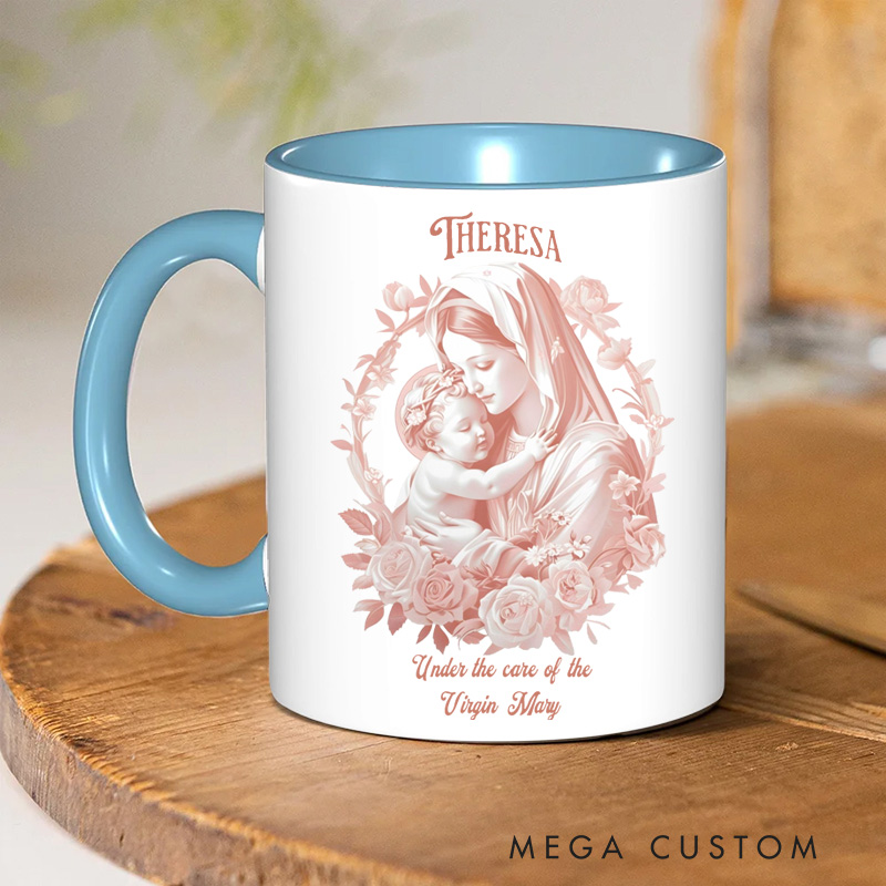 Personalized Virgin Mary Ceramic Mug with Name Religious Inspirational Gift Catholic Gift for Women