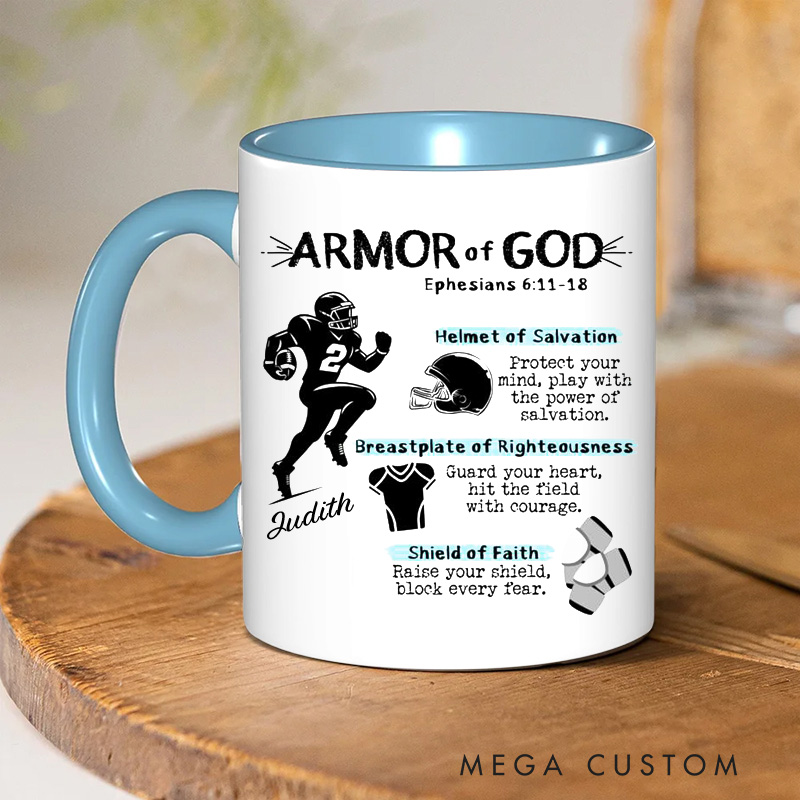 Personalized Armor of God for Football Ceramic Mug with Name Religious Inspirational Gift for Christians