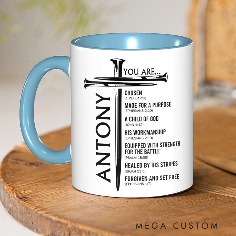 Personalized You Are Nails Cross 11oz Ceramic Mug with Custom Names Encouraging Scripture Coffee Mug Christian Gift for Men Teen Boy Father's Day Gift