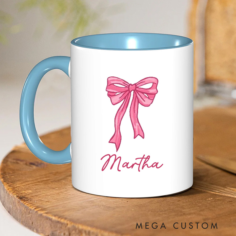 Personalized God Says I am Christian 11oz Ceramic Mug with Name Women Pink Coquette Bow Ceramic Inner Color Mug Bible Verse Mug Jesus Mug Faith Gift