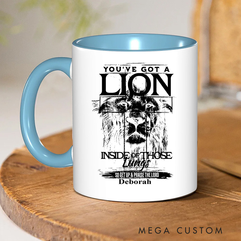 Personalized Lion Imagery Inner Color Ceramic Mug with Name Birthday Christmas Gift for Christians Birthday Gift for Christians