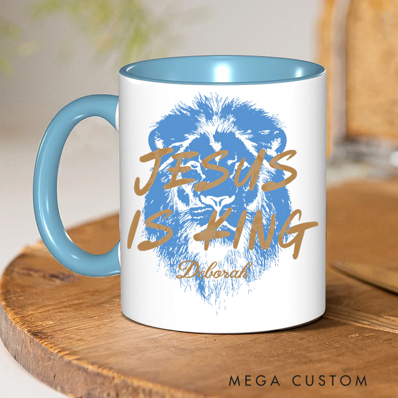 Personalized Bible Verse Jesus Is King Cross Inner Color Ceramic Mug with Name Birthday Religious Inspirational Gift for Christian