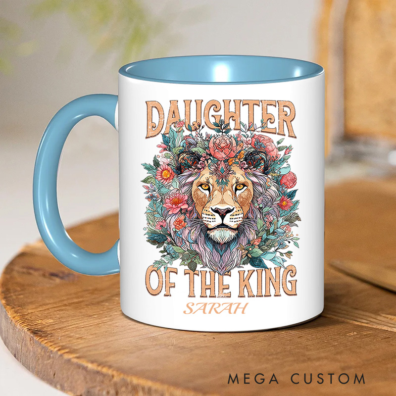 Personalized Flower Lion Bible Verse Inner Color Ceramic Mug with Name Birthday Gift for Christians Best Gift for Christians