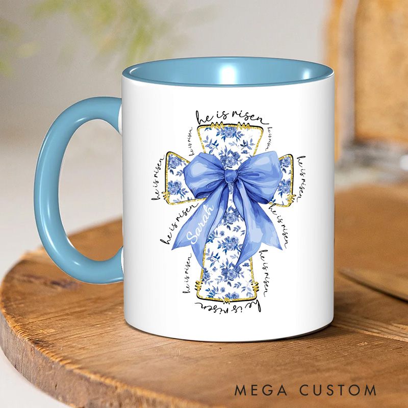 Personalized He Is Risen Bible Verse Inner Color Ceramic Mug with Name Birthday Religious Inspirational Gift for Christian
