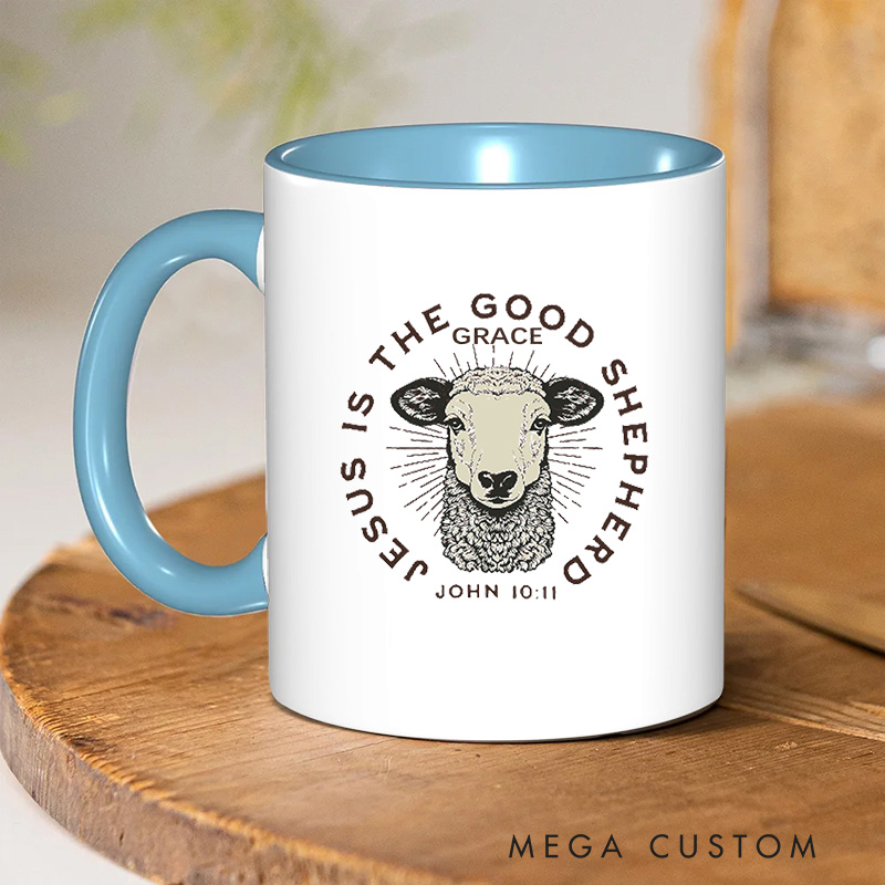 Personalized John 10:11 Bible Verse Inner Color Ceramic Mug with Name Birthday Religious Inspirational Gift for Christian