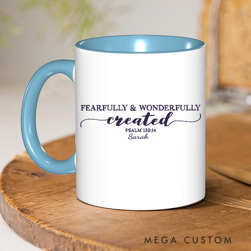 Personalized Psalm 139:14 Bible Verse Christian Inner Color Ceramic Mug with Name Religious Gift Birthday Gift for Christian