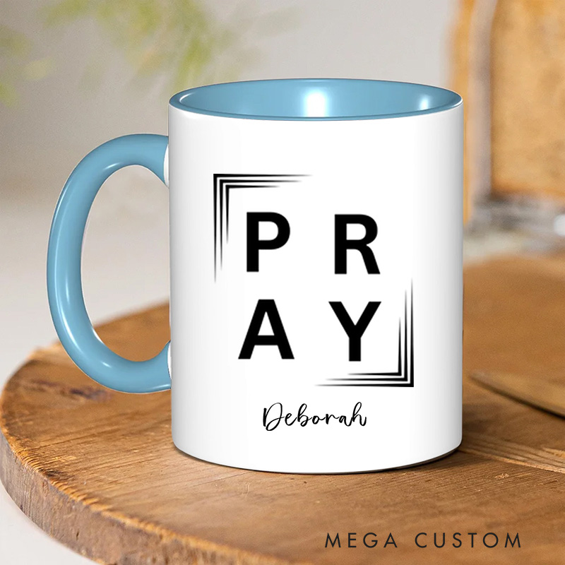 Personalized Christian Pray Ceramic Coffee Mug with Name Birthday Religious Baptism Gift for Family Friends Christians