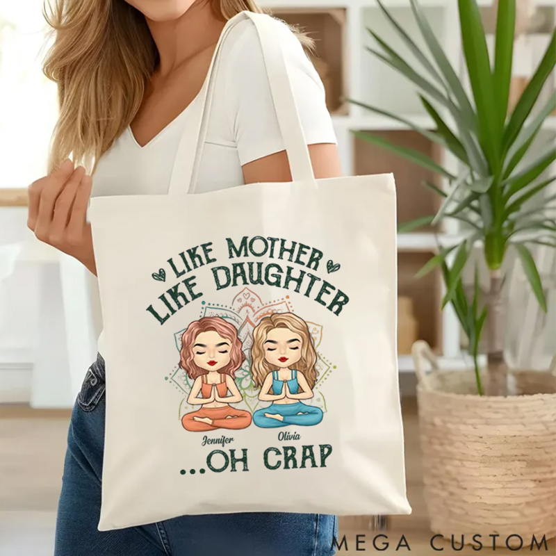 Personalized Funny Mother and Daughter Tote Bag Custom Name Yoga Tote Bag Gift Idea for Yoga Lover