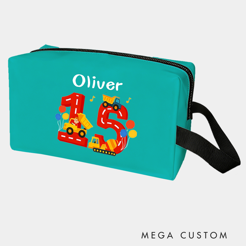 Personalized Number Cars Theme Custom Kids Name Number and Color Toiletry Bag for Kids Travel Gifts and Daily Use