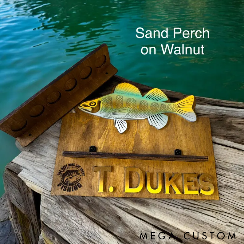 Personalized Fishing Rod Holder Wall Mount Custom Name Wooden Rack with Fish Design Perfect for Organizing Gear and Fishing Enthusiast Gifts