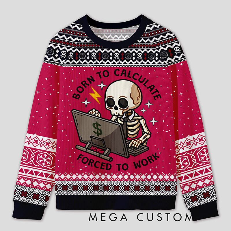 Personalized Working Skeleton Accountant Humor Ugly Sweater Office Holiday Party Gift for Accountants