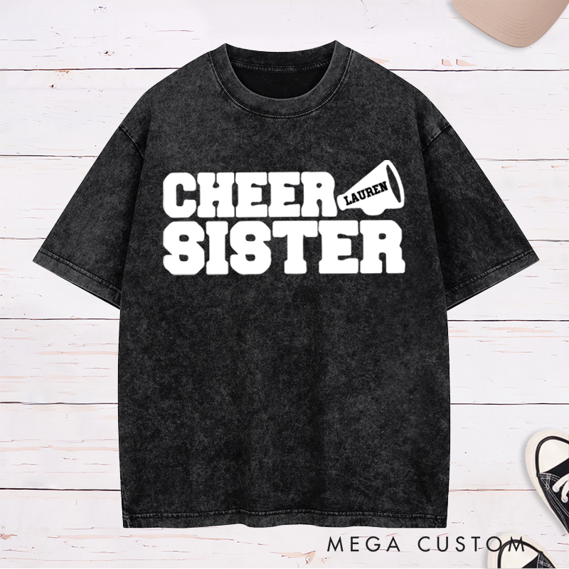Personalized Cheer Sister Washed T-Shirt with Custom Name
