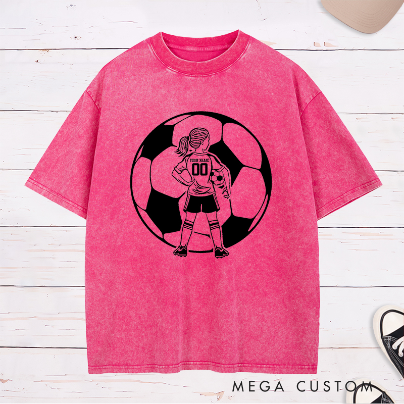 Personalized Soccer Washed T-Shirt for Girls with Custom Name and Number