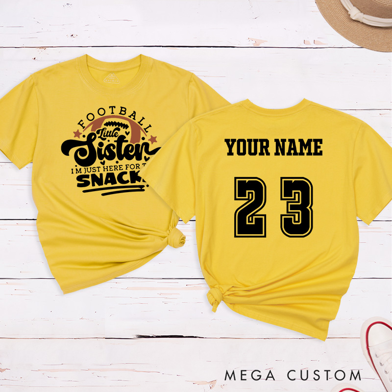 Personalized American Football Little Sister T-Shirts Featuring Custom Name and Number - Fun and Personalized