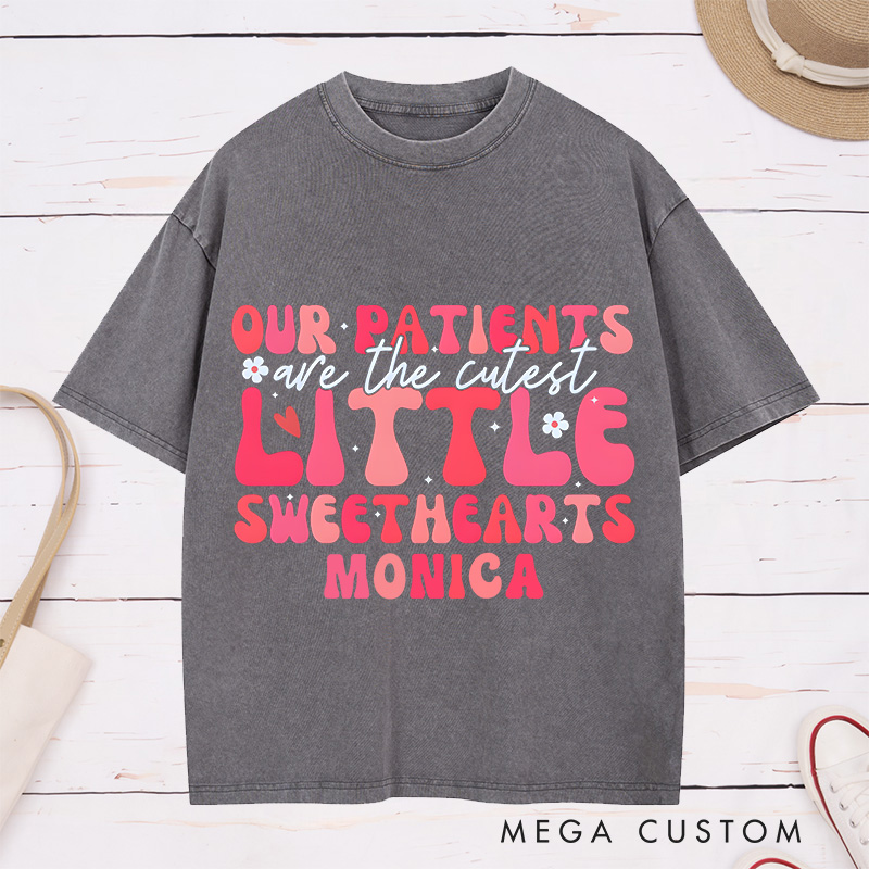 Personalized Nurse Washed T-Shirt Customized Little Sweethearts Design Washed T-Shirt 