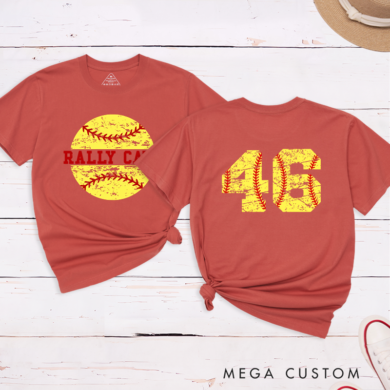 Personalized Softball T-Shirt Design Featuring Custom Team Name Distressed Softball Graphic and Bold Jersey Number on the Back