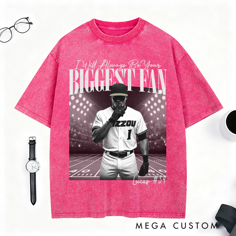 Personalized "I’ll Always Be Your Fan" Baseball Washed T-Shirt with Custom Photo and Name