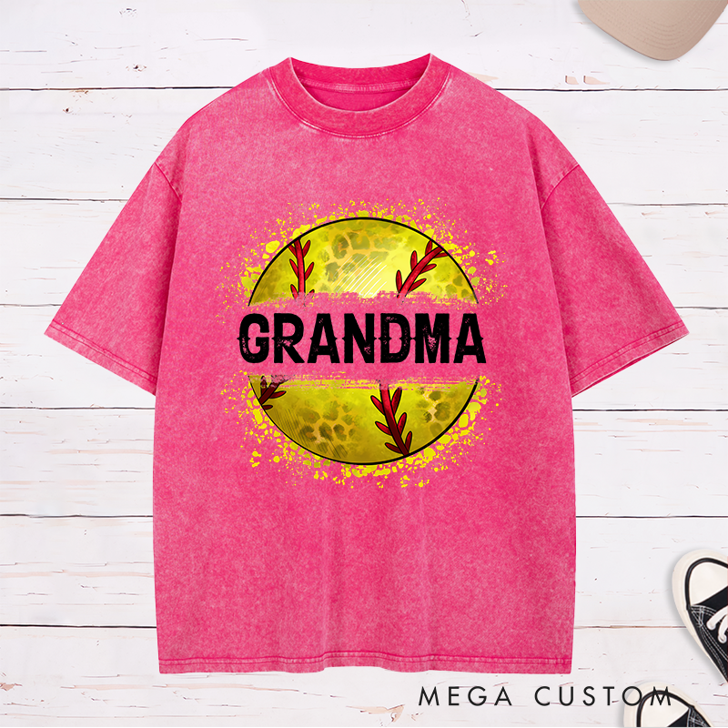 Personalized Softball Washed T-Shirt Customizable Text with Bold and Stylish Softball Graphic Perfect for Proud Fans and Supporters