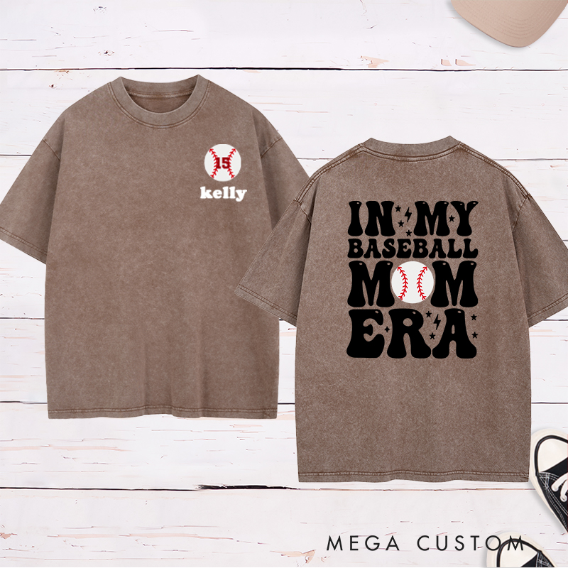 Personalized "In My Baseball Mom Era" Washed T-Shirt Custom Name & Number