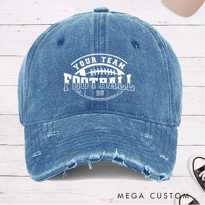 Personalized American Football Ball Design Cap with Custom Team Name and Number