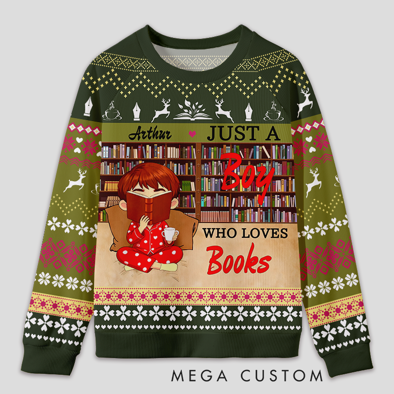 Personalized Reading Enjoyment Bookworm Ugly Sweater Festive Gift for Book Lovers