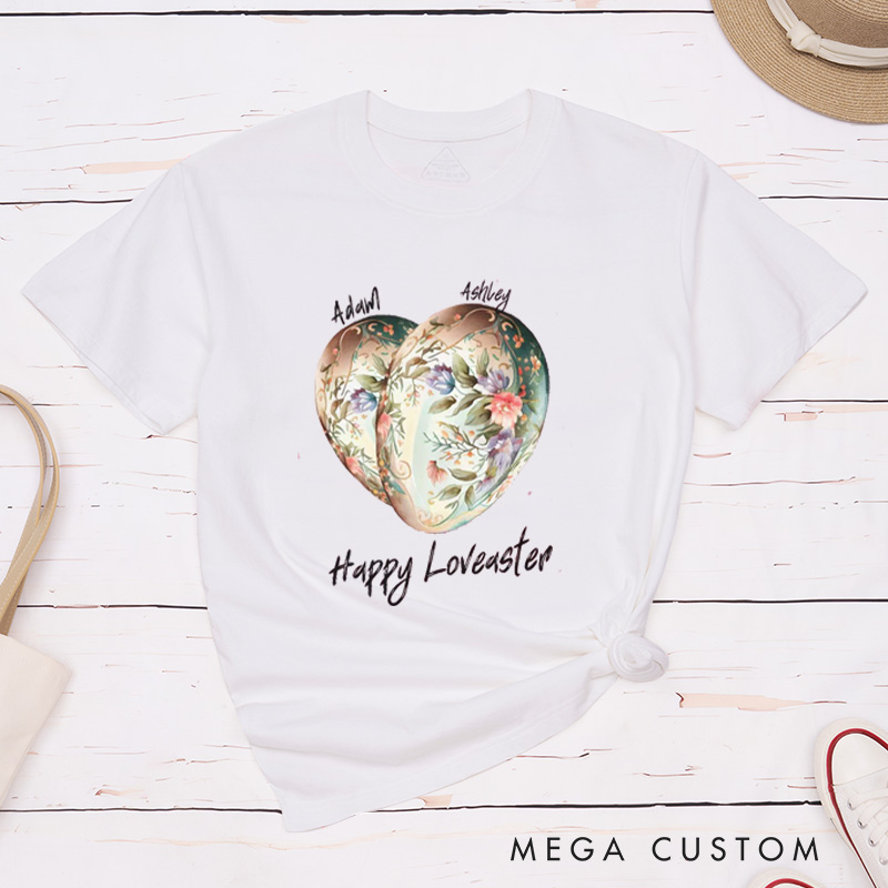 Personalized Easter Heart with Name Couple Easter Matching T-Shirt 