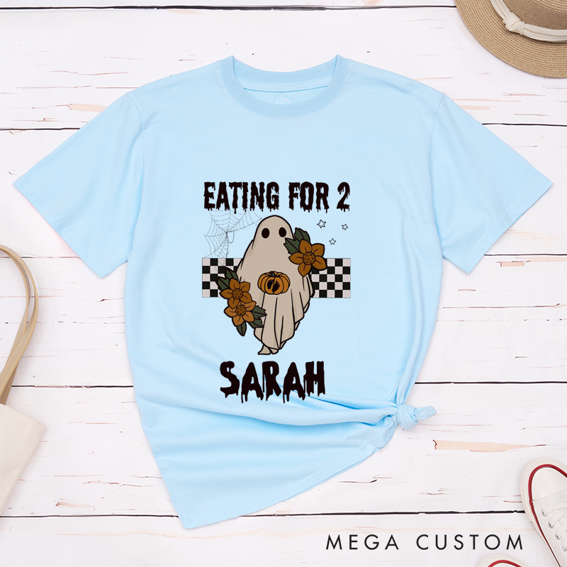 Personalized Eating for 2 and Drinking for 3 Pregnant Couple Humor Ghosts Halloween T-Shirt
