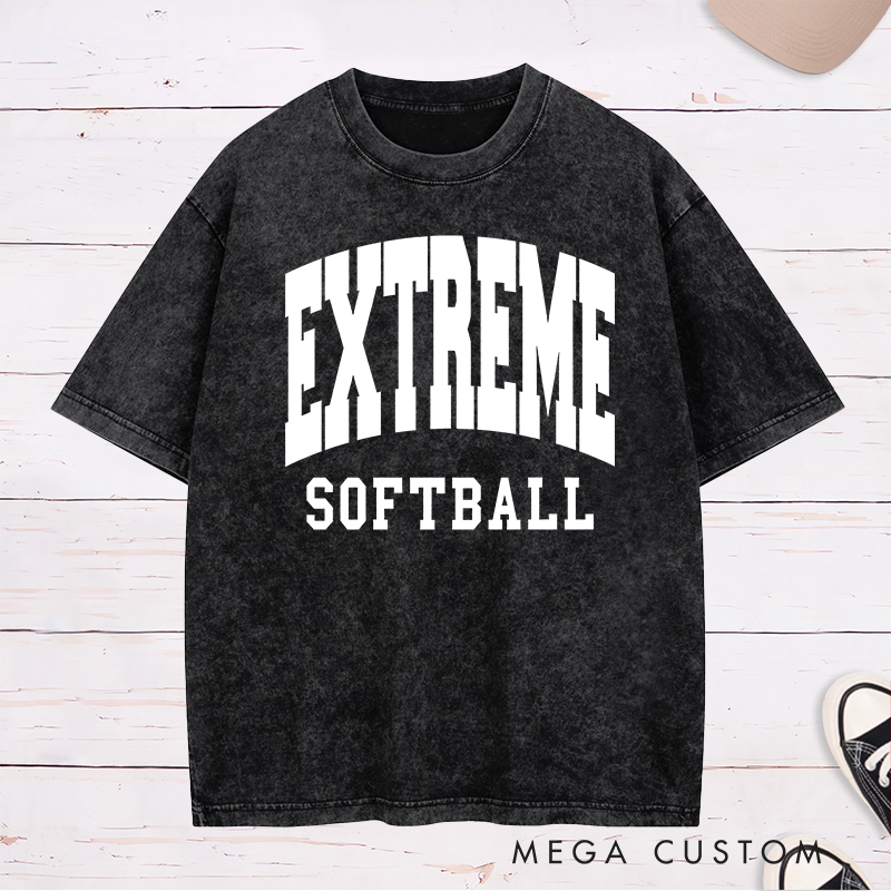 Personalized Customizable Team Softball Washed T-Shirt Design Featuring Bold Team Name Text and Black Softball Lettering for a Sporty and Unique Look