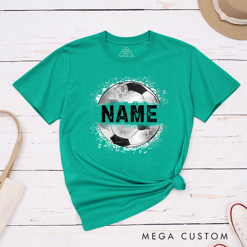 Personalized Athletic T-Shirt with Soccer Ball Graphic and Name  