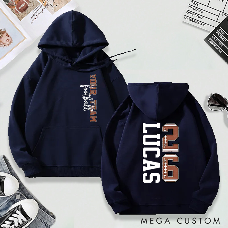 Personalized Football Hoodie with Custom Team Name, Player Name, and Number Design