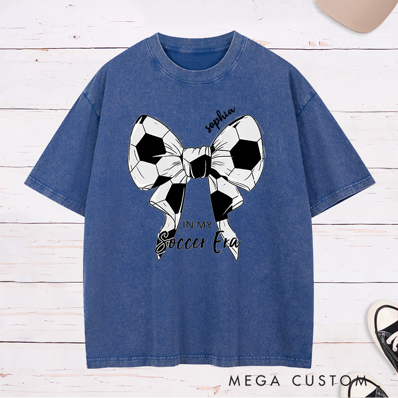 Personalized Soccer Bow Graphic Washed T-Shirt  with Custom Text Option  
