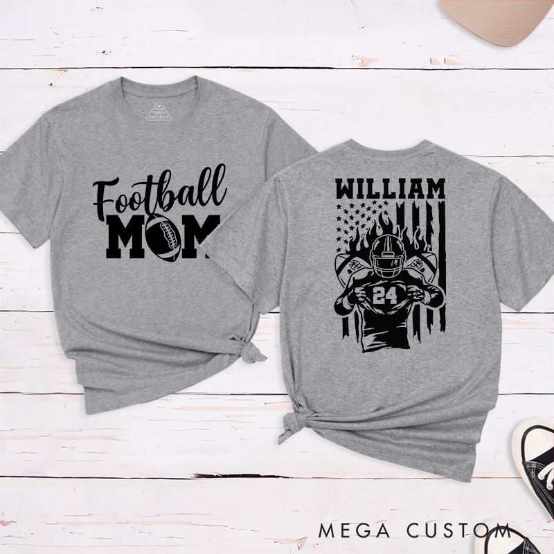 Personalized American Football Mom T-Shirts Featuring Custom Team Name and Number – Proudly Supporting Your Star Player