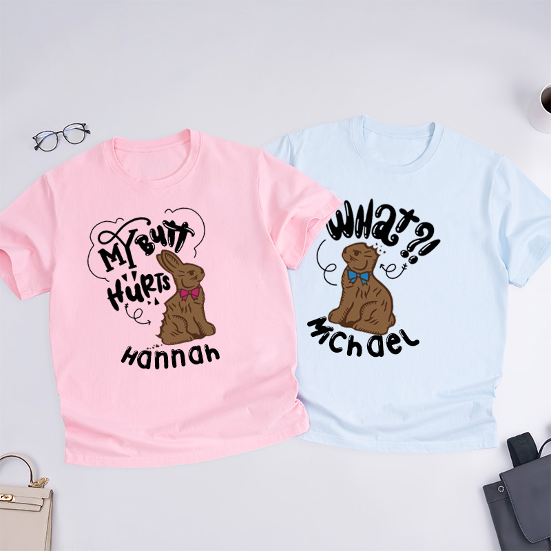 Personalized Funny Matching Easter Bunny T-Shirt For Couple My Butt Hurts Shirt