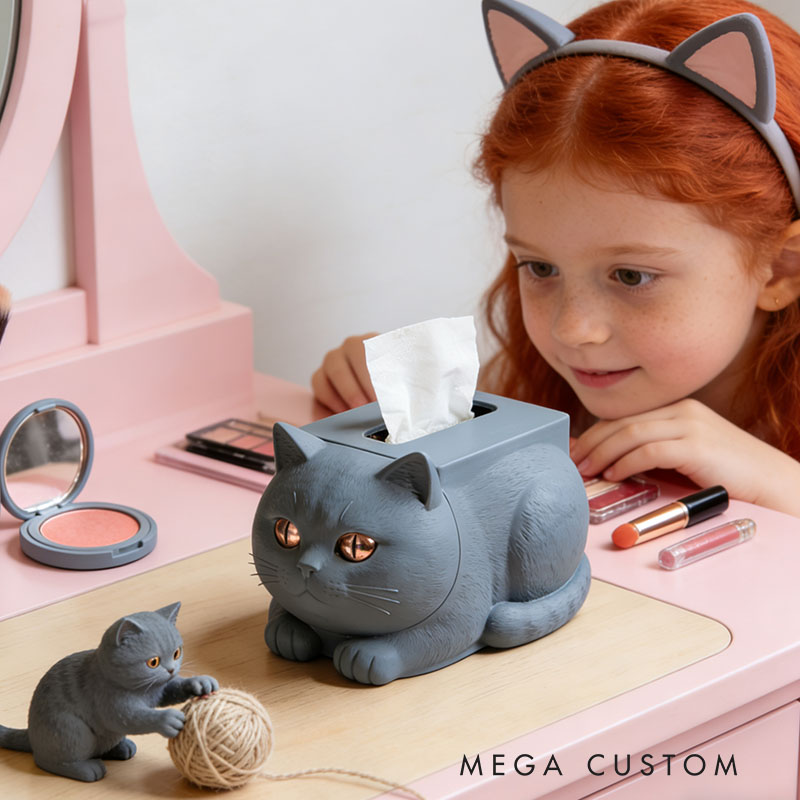 British Shorthair Tissue Box Cover 3D Printed Room Decor Cute Tissue Box Cover for Desk Room Kitchen or Bathroom